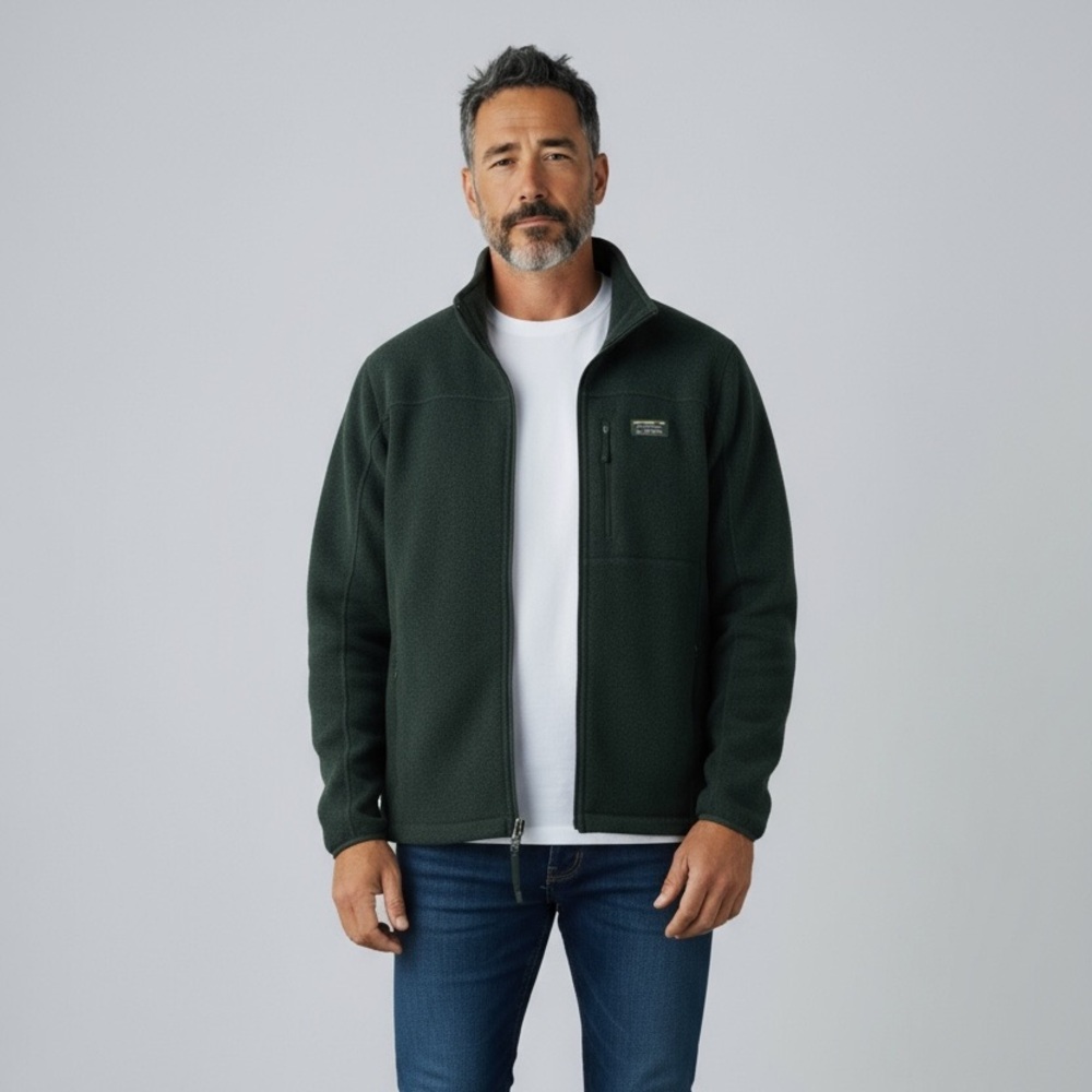LL Bean Mens Medium Reg Sweater Full Zip Jacket Forest Green